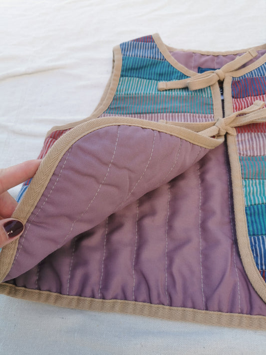 QUILTED VEST - Size XS - Natural Stripes