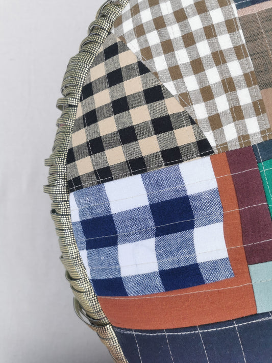 Improv Patchwork Pouffe with Gold Fringe