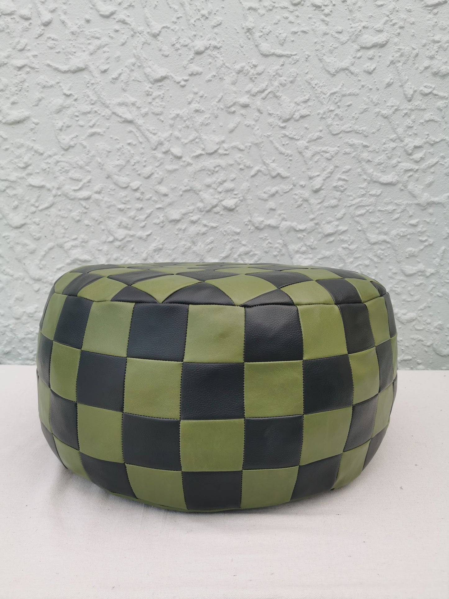 Checkered Patchwork Vinyl Pouffe