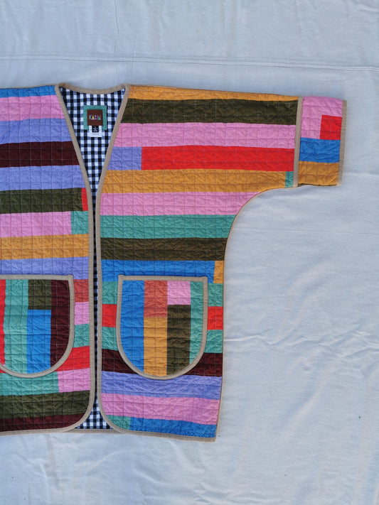QUILT COAT - Size S - Patchwork Quilted Cotton with Gingham Lining