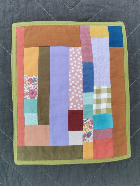 12/12 QUILTED ART VEST - Size XL - Improv Patchwork with Side Ties