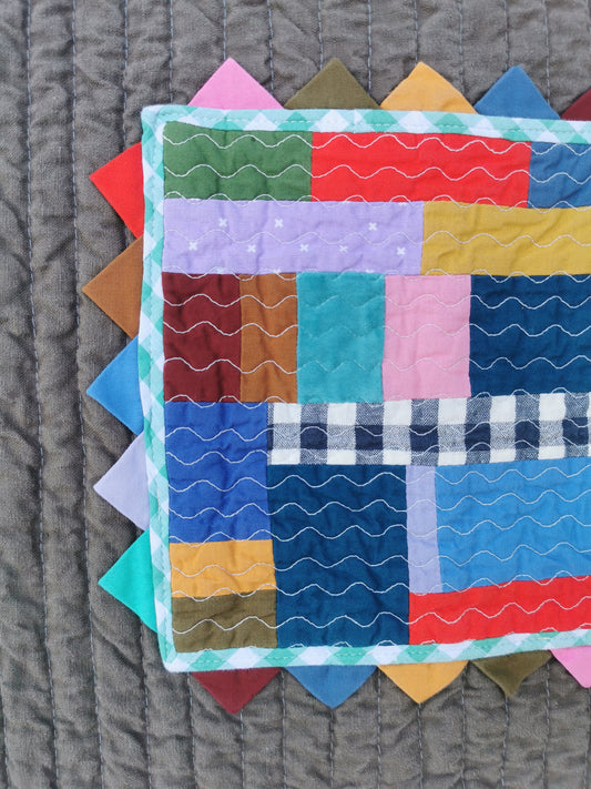 9/12 QUILTED ART VEST - Size M - Improv Patchwork with Side Ties