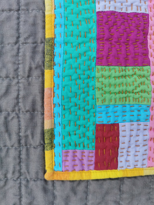 8/12 QUILTED ART VEST - Size XS - Improv Patchwork with Side Ties