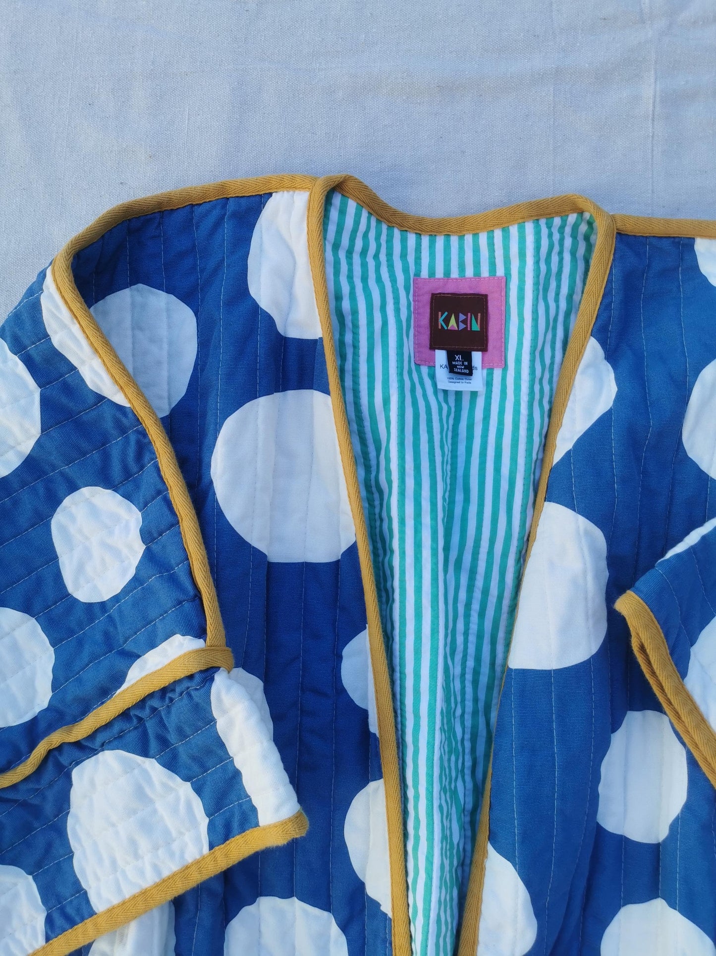 QUILT COAT - Size XL - Bold Blue Spot with Mustard Trim