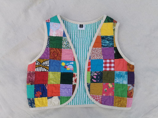 QUILTED VEST - Size XS - Bright Happy Patchwork