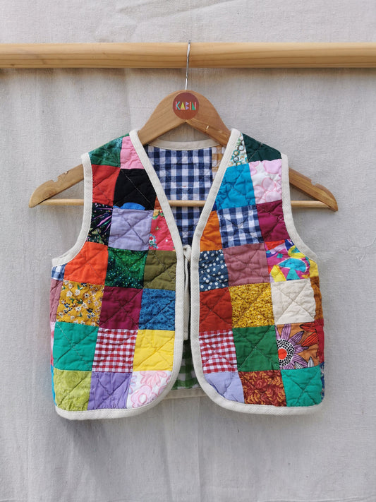 KIDS QUILTED VEST - Size 8 - Colourful Scrappy Patchwork