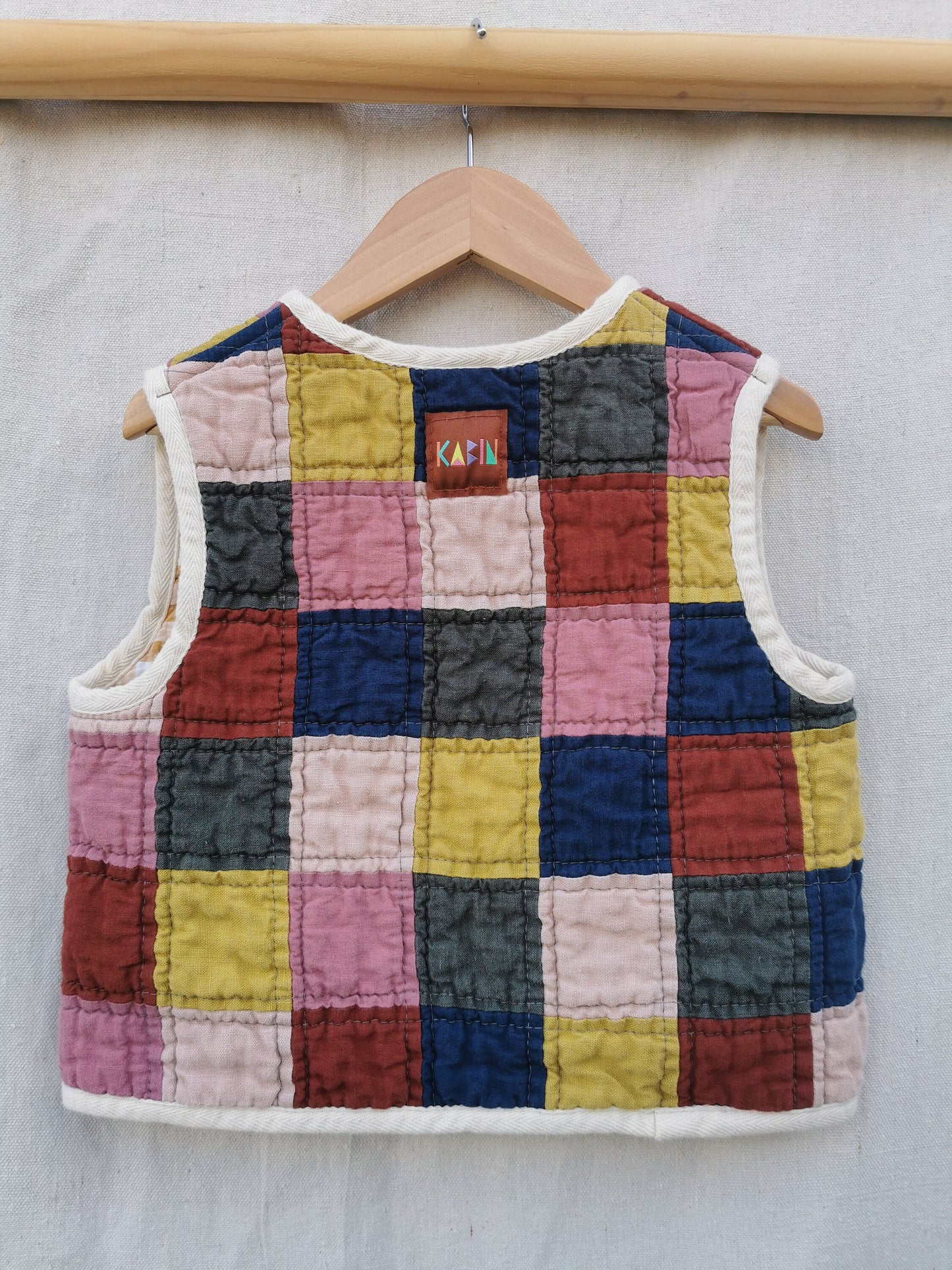 KIDS QUILTED VEST - Size 4 - Cotton, Linen and Hemp Patchwork
