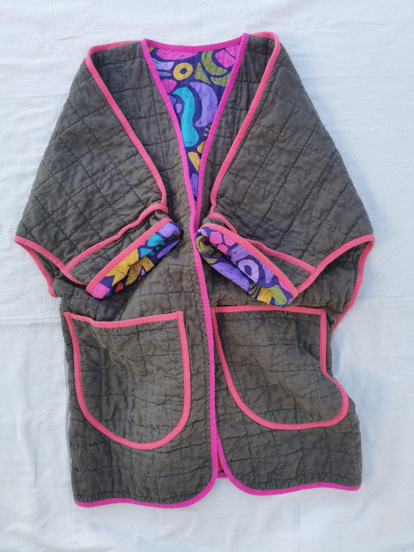 REVERSIBLE QUILT COAT - Size S-M - Quilted Linen with Ellie Whittaker Lining