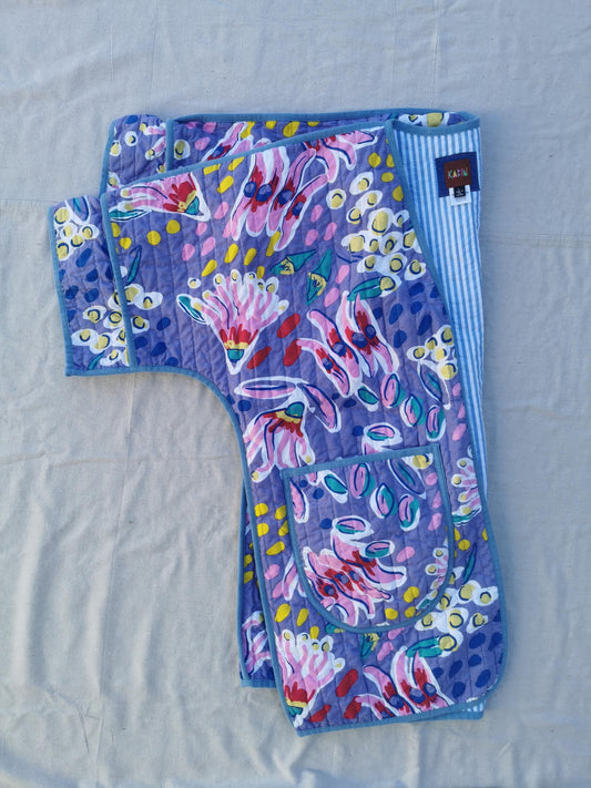 QUILT COAT - Size L - Bold Floral with Striped Lining