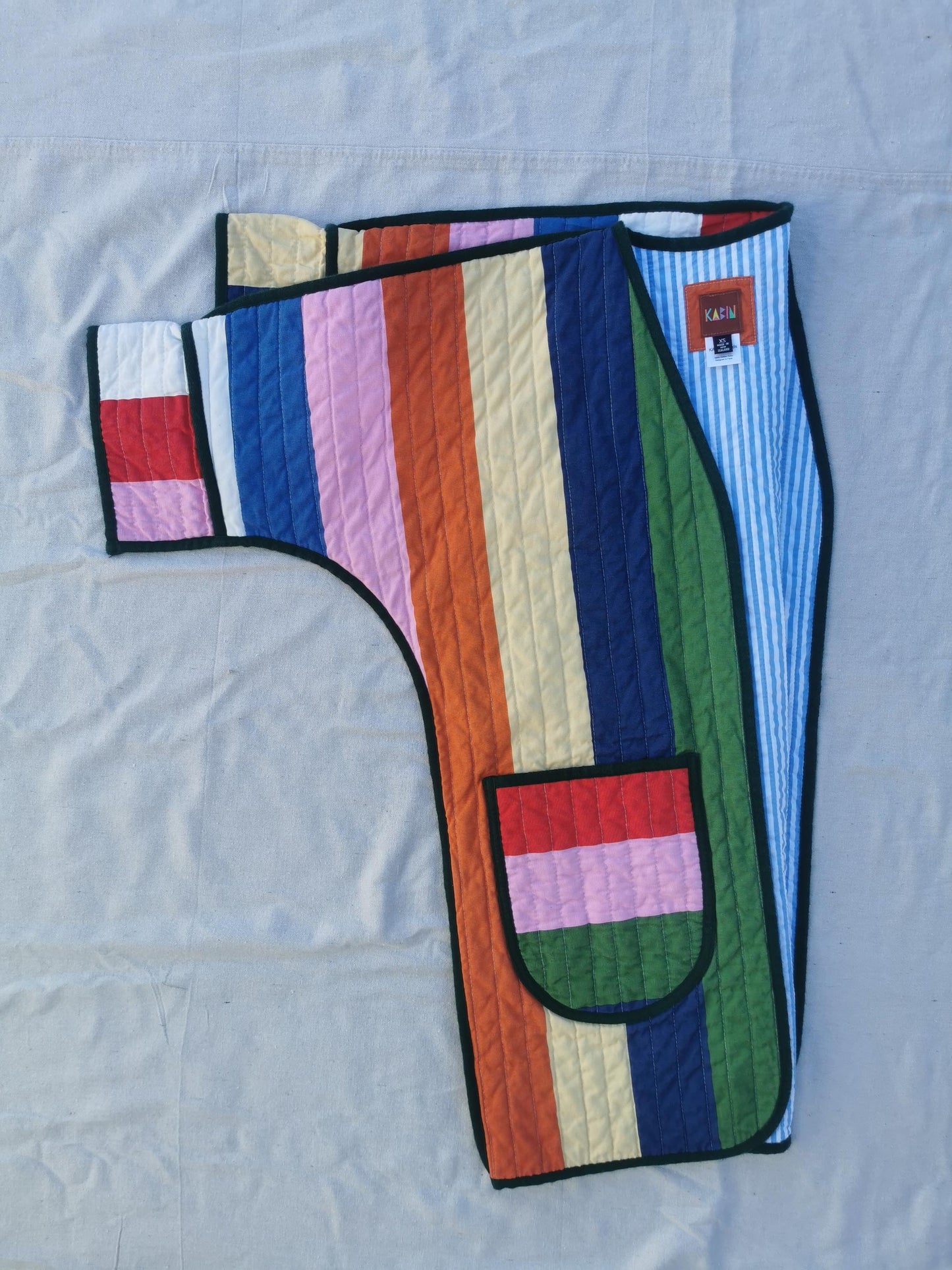 QUILT COAT - Size XS - Bold Stripes with Mini Stripe Lining
