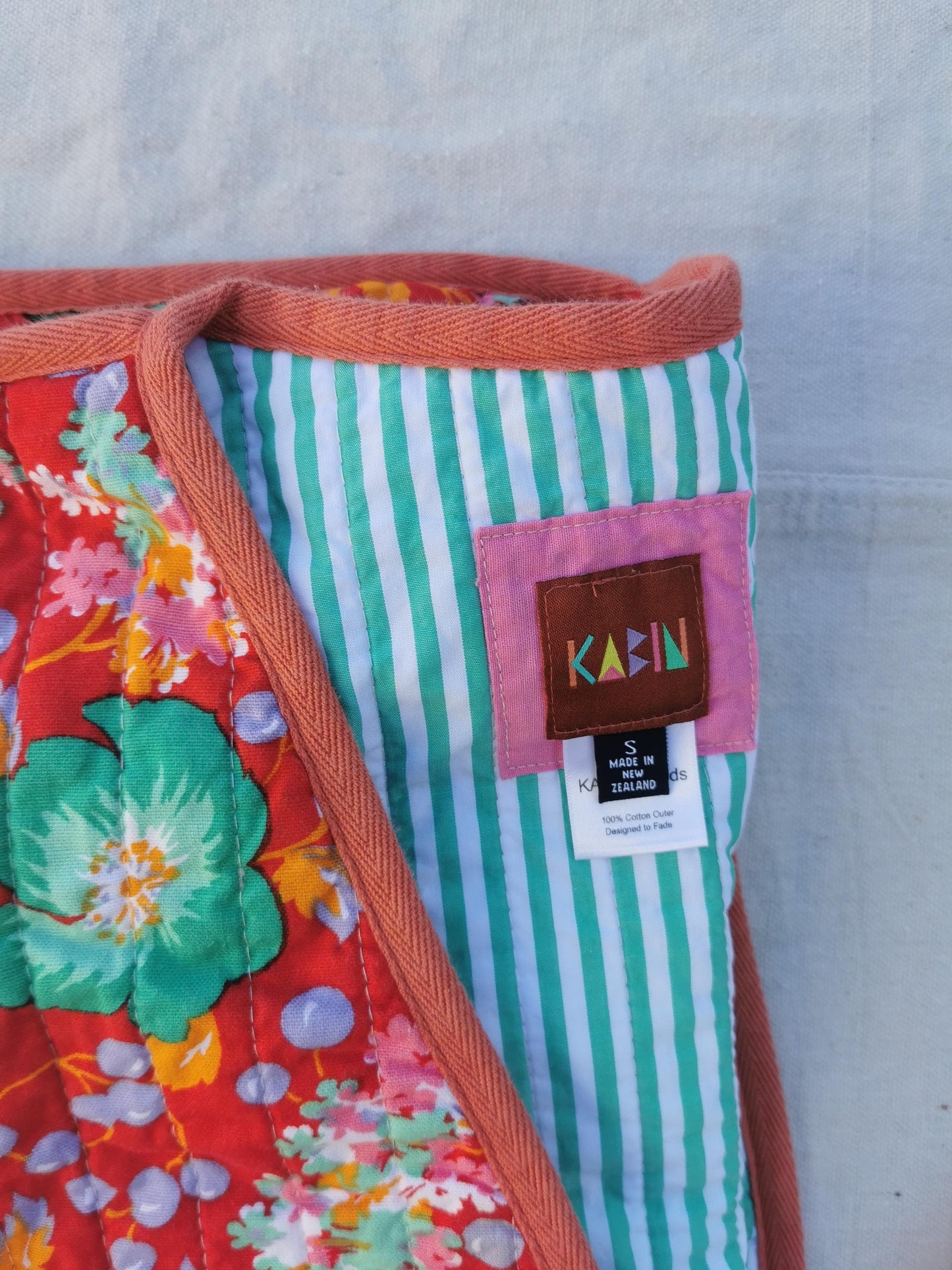 QUILT COAT - Red Floral Print with Striped Lining