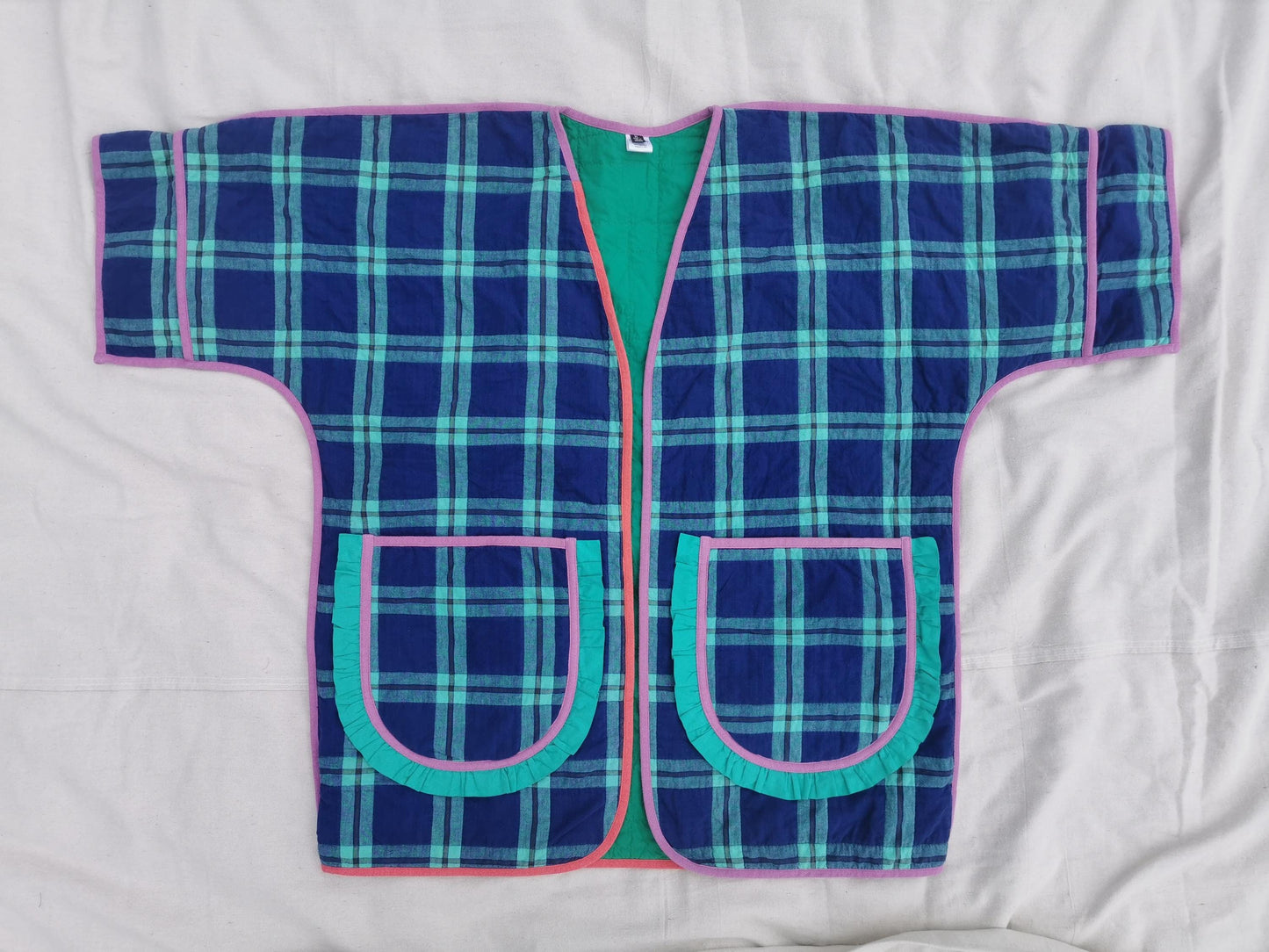 QUILT COAT - Size XL - Quilted Plaid with Pocket Ruffles
