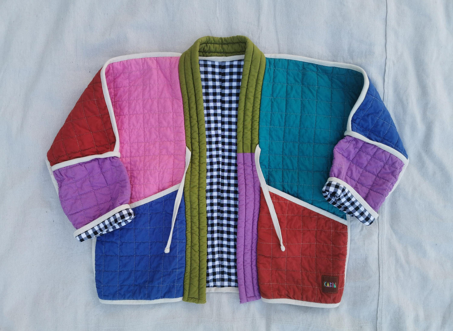 QUILTED JACKET - Size S - Quilted Patchwork Colourblock