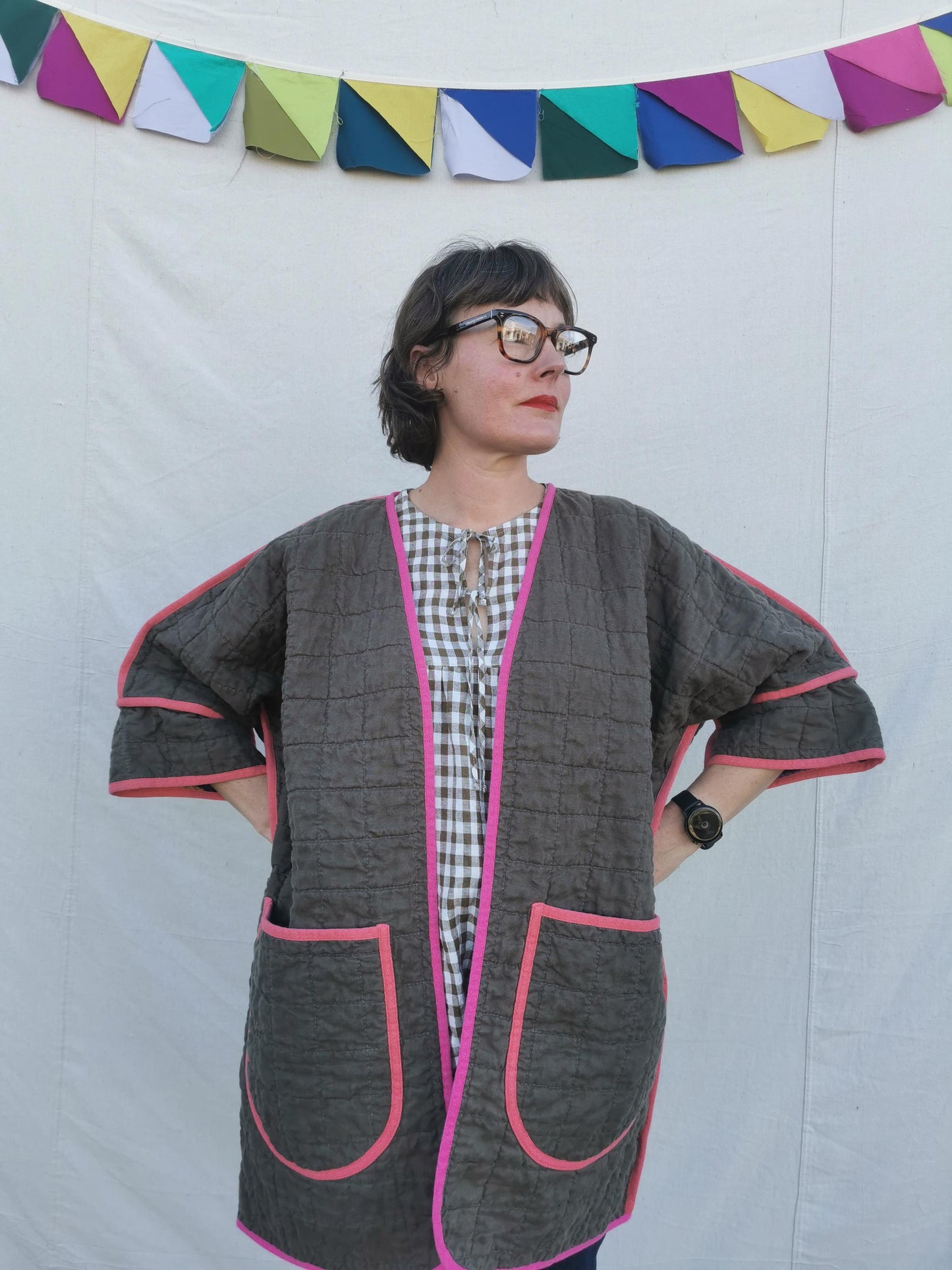 REVERSIBLE QUILT COAT - Size S-M - Quilted Linen with Ellie Whittaker Lining