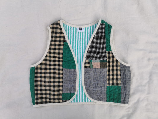 QUILTED VEST - Size M - Linen Cotton Scrappy Patchwork