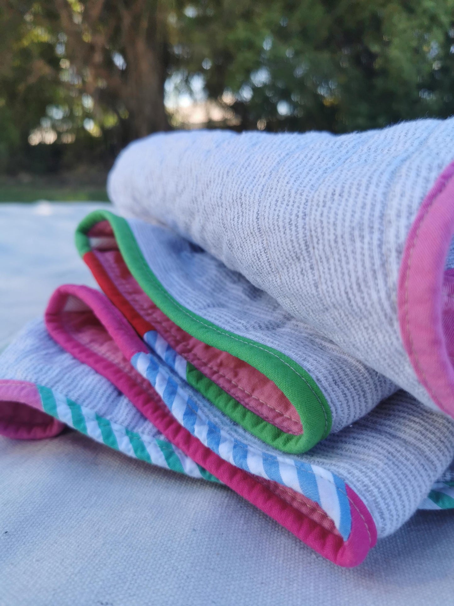 QUILT COAT - Size XS - Quilted Striped Cotton with Bubblegum Pink lining