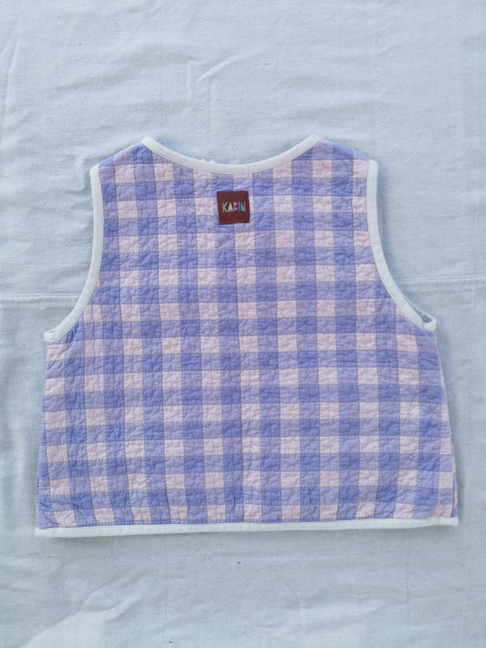 QUILTED VEST - Size XS - Lilac and Pink Plaid with Mint Lining