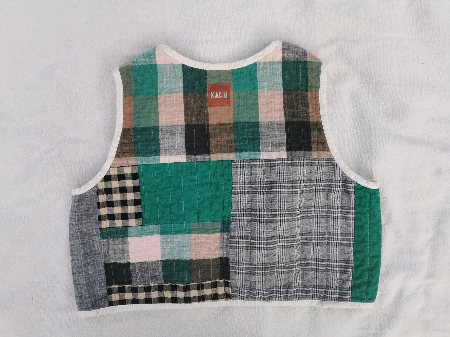 QUILTED VEST - Size M - Linen Cotton Scrappy Patchwork