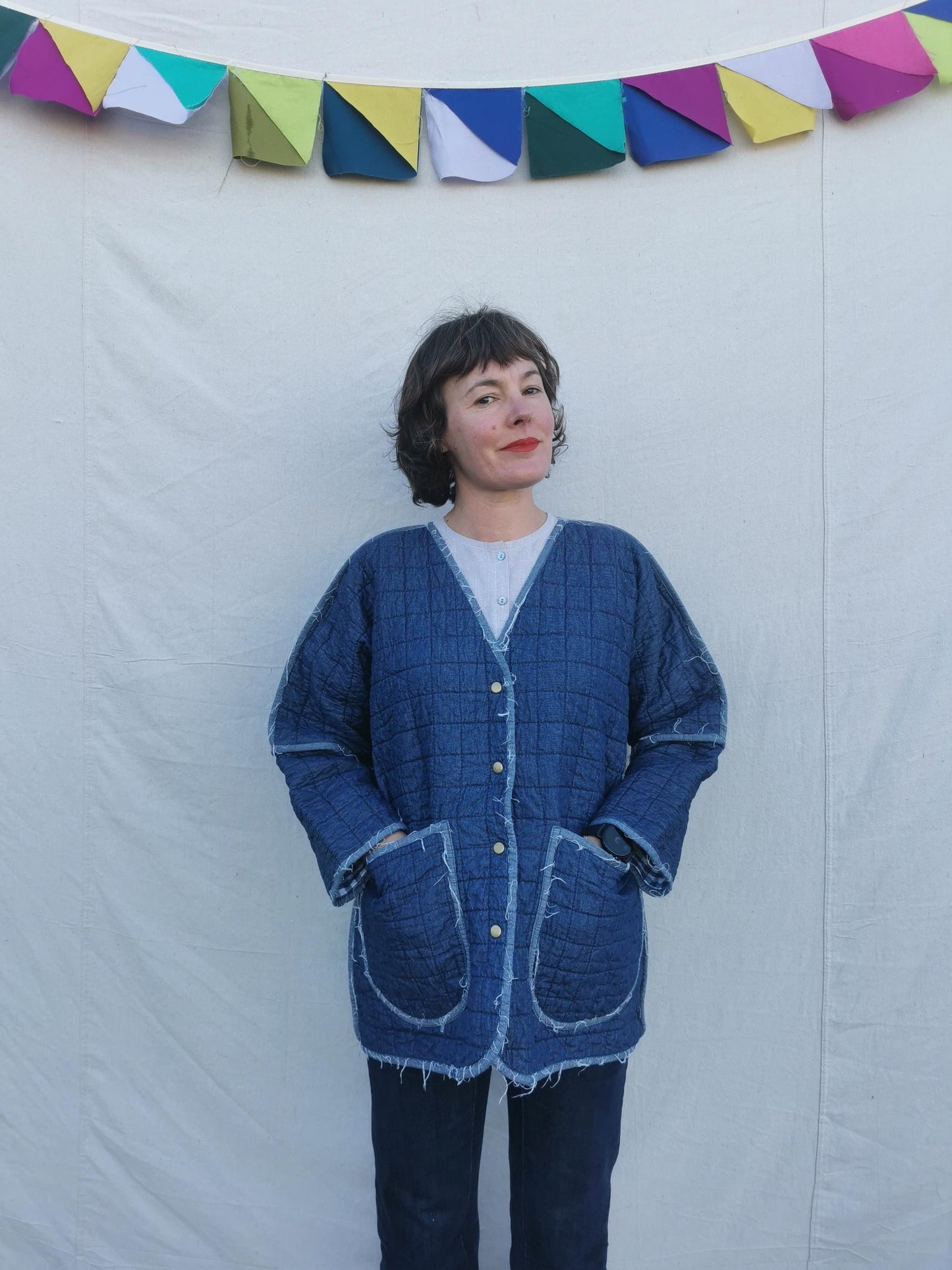 QUILTED DENIM JACKET - Size M - Handcrafted and Distressed