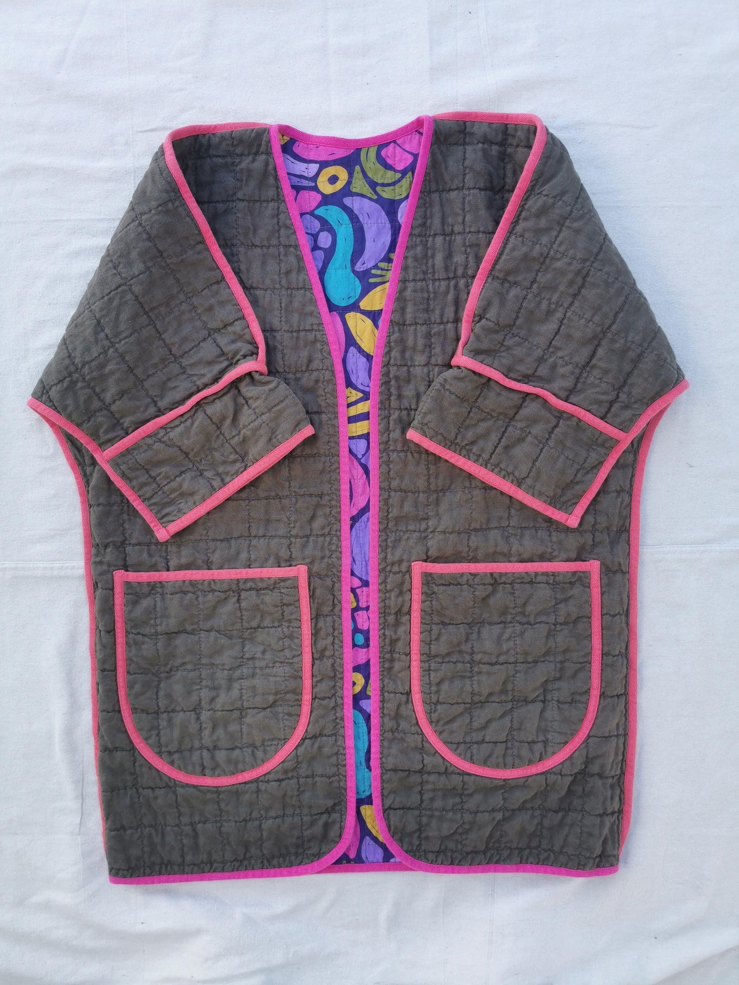 REVERSIBLE QUILT COAT - Size S-M - Quilted Linen with Ellie Whittaker Lining