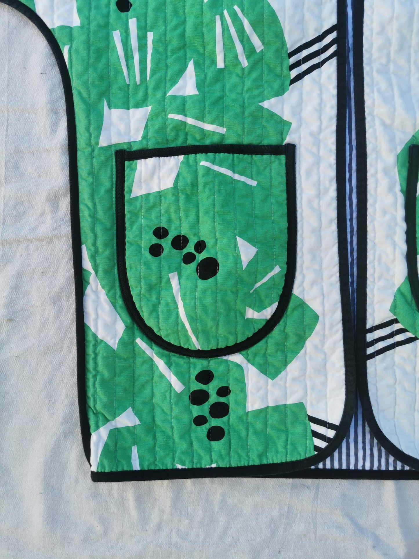 QUILT COAT - Size M - Bold Green Print with Striped Lining