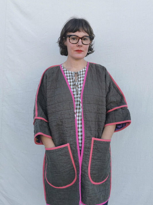 REVERSIBLE QUILT COAT - Size S-M - Quilted Linen with Ellie Whittaker Lining