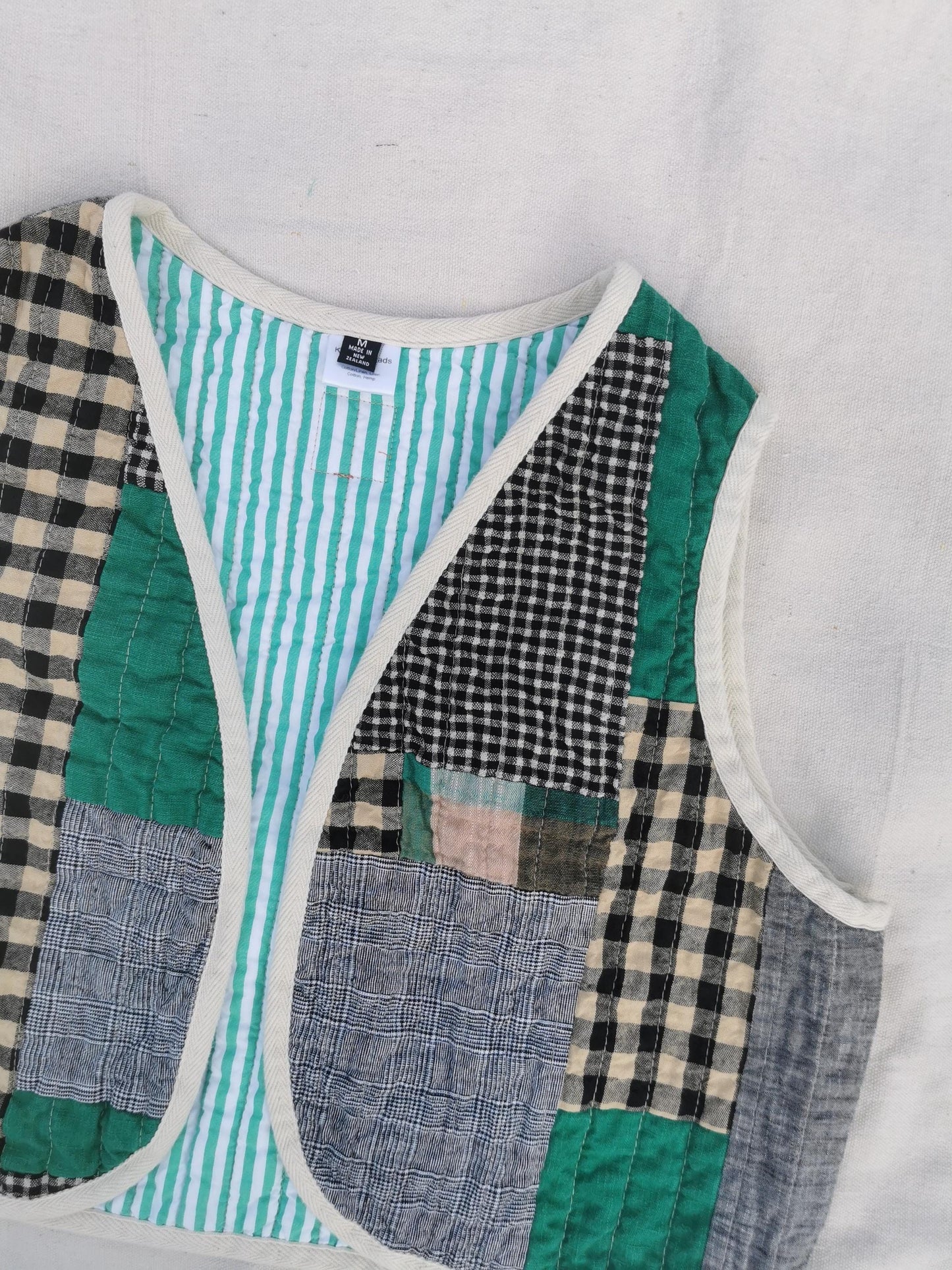 QUILTED VEST - Size M - Linen Cotton Scrappy Patchwork
