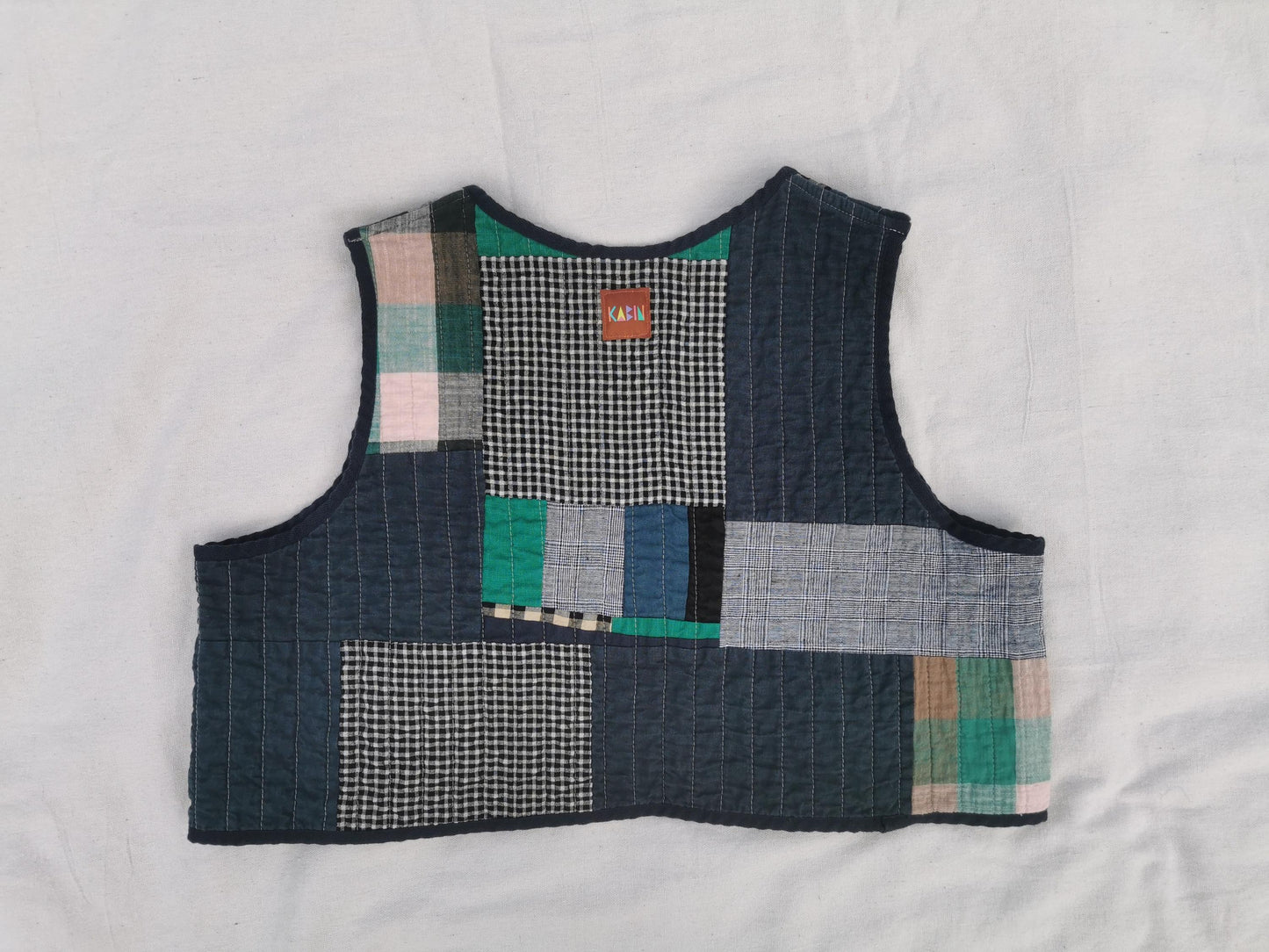 QUILTED Vest - Size XL - Linen Cotton Scrappy Patchwork