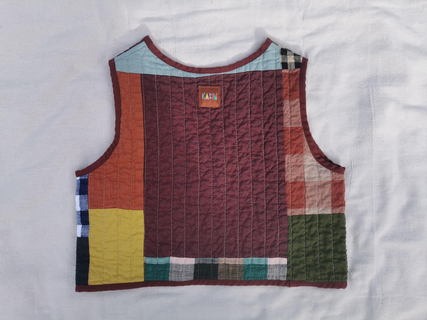 QUILTED VEST - Size XS - Linen Cotton Scrappy Patchwork