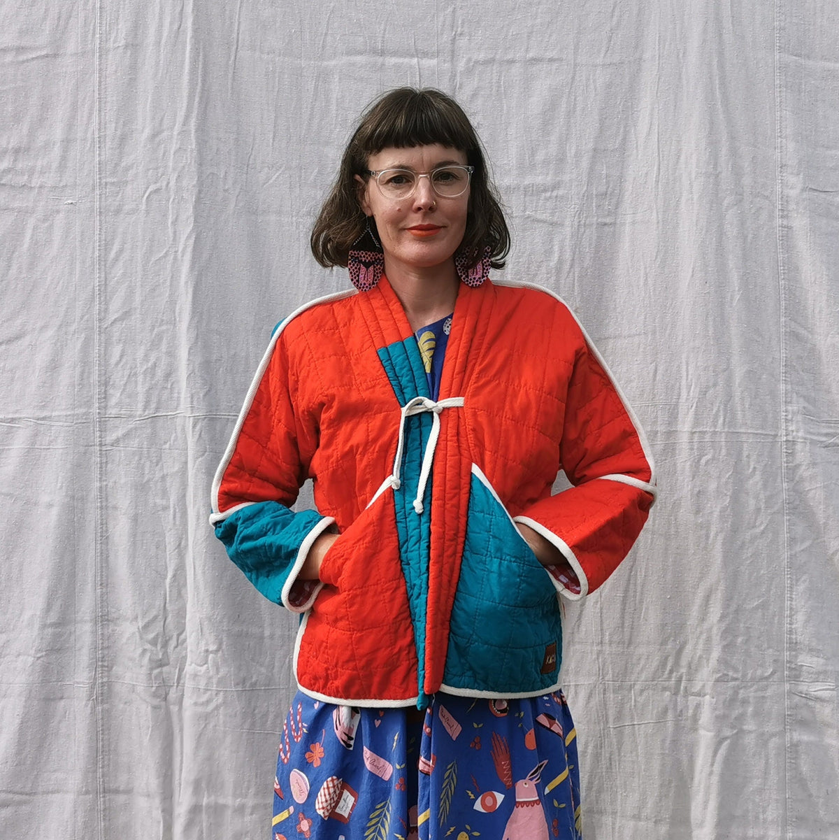 Handmade Quilted Jacket - Quilted Patchwork Colourblock Cotton - S