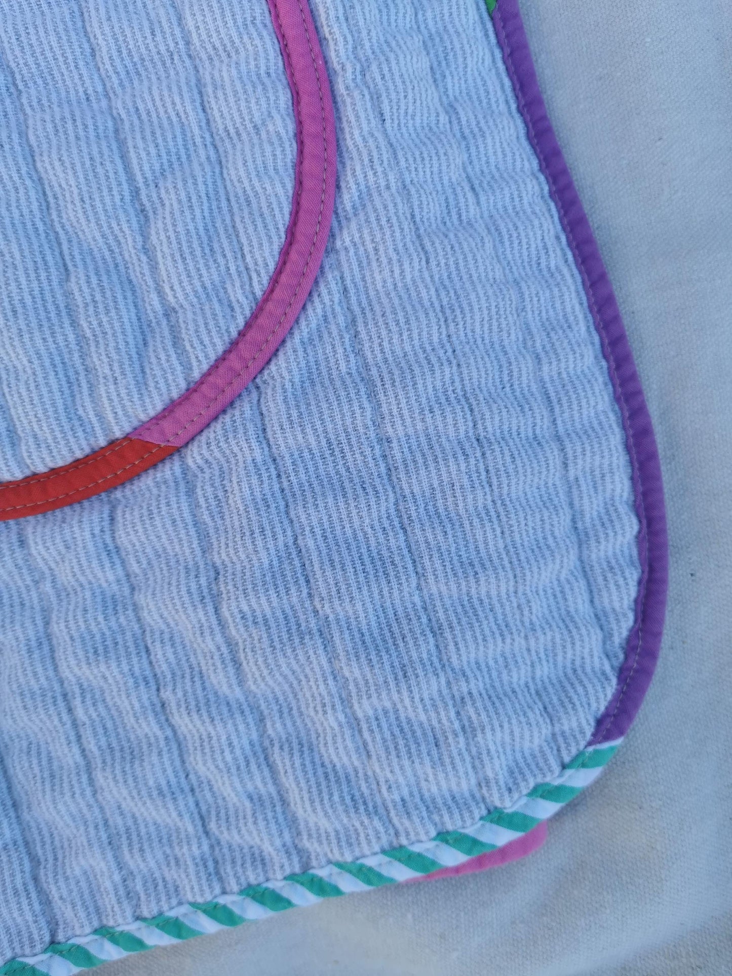 QUILT COAT - Size XS - Quilted Striped Cotton with Bubblegum Pink lining