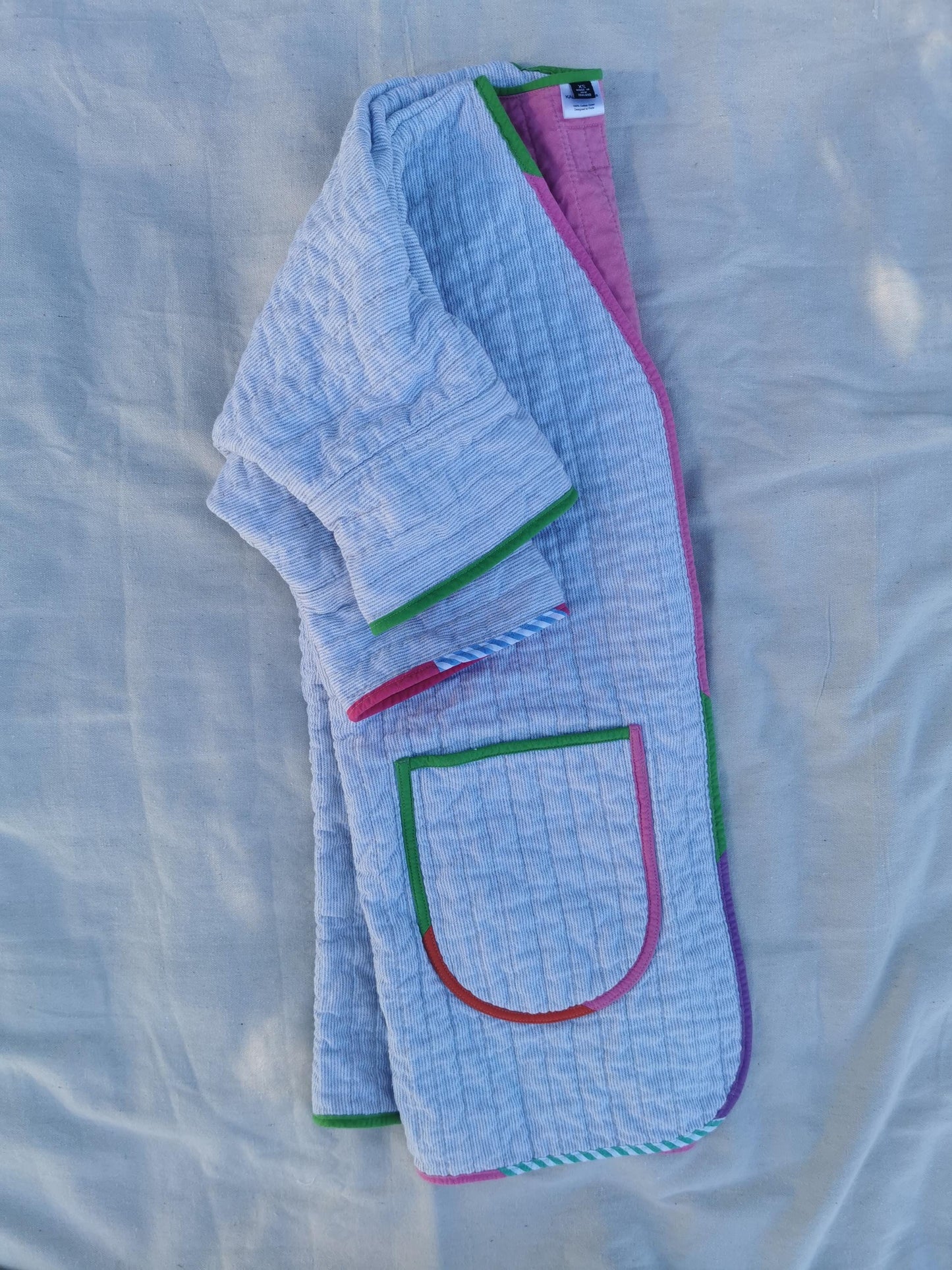 QUILT COAT - Size XS - Quilted Striped Cotton with Bubblegum Pink lining