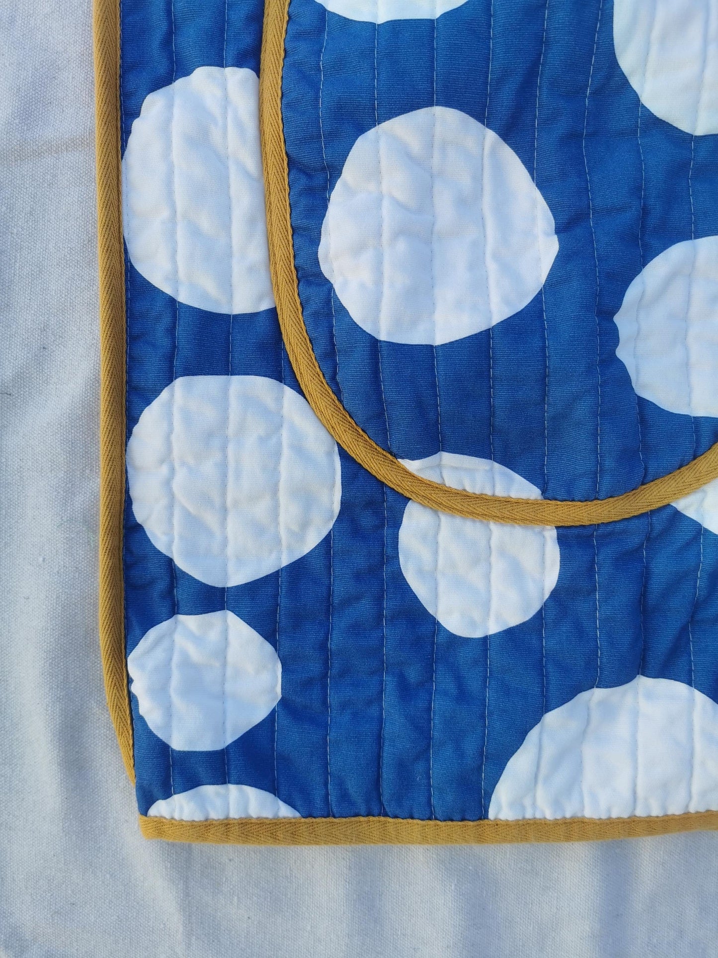 QUILT COAT - Size XL - Bold Blue Spot with Mustard Trim