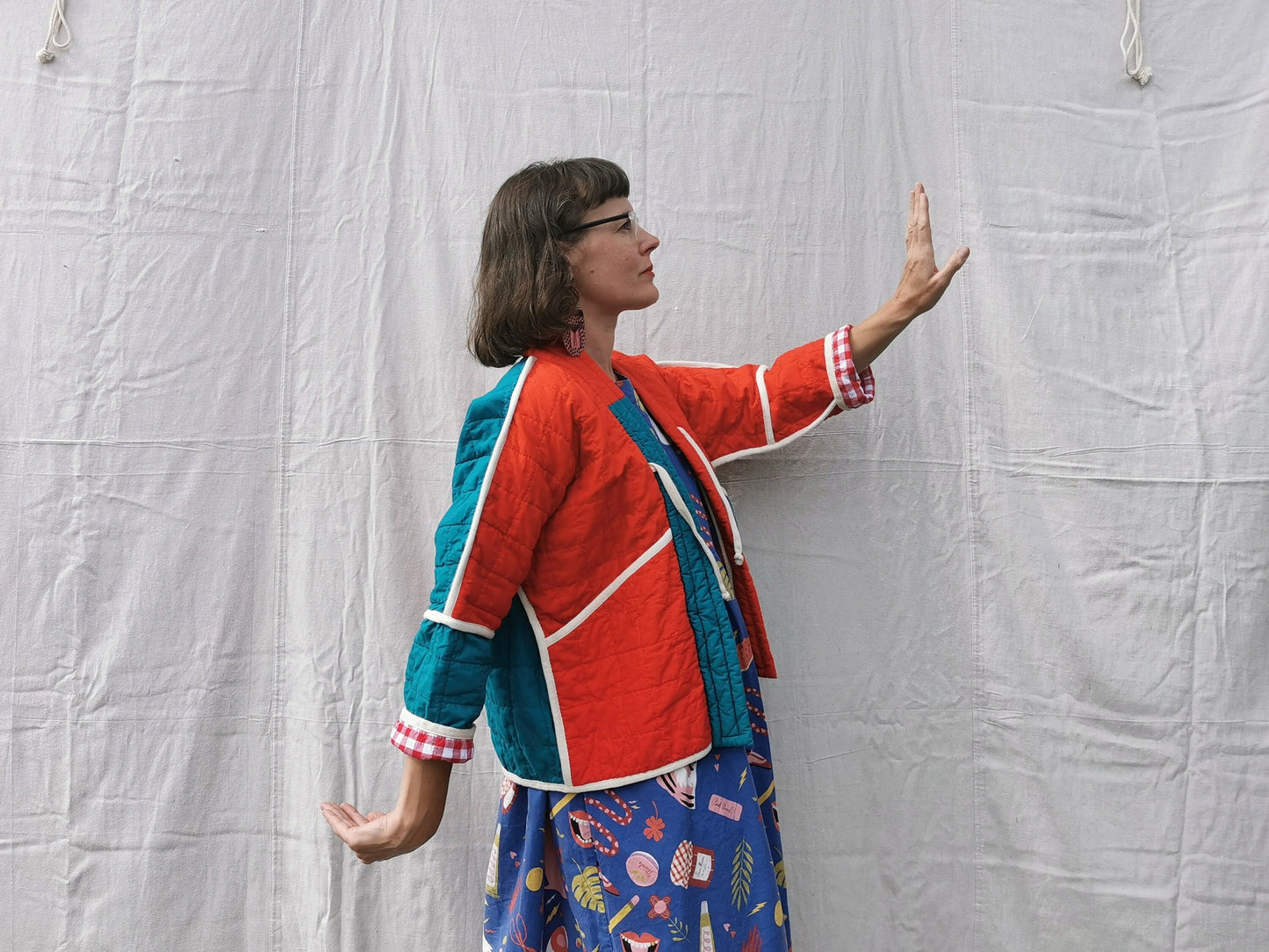 QUILTED JACKET - Size S - Quilted Patchwork Colourblock