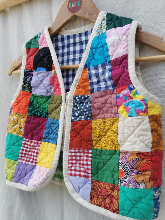 KIDS QUILTED VEST - Size 8 - Colourful Scrappy Patchwork