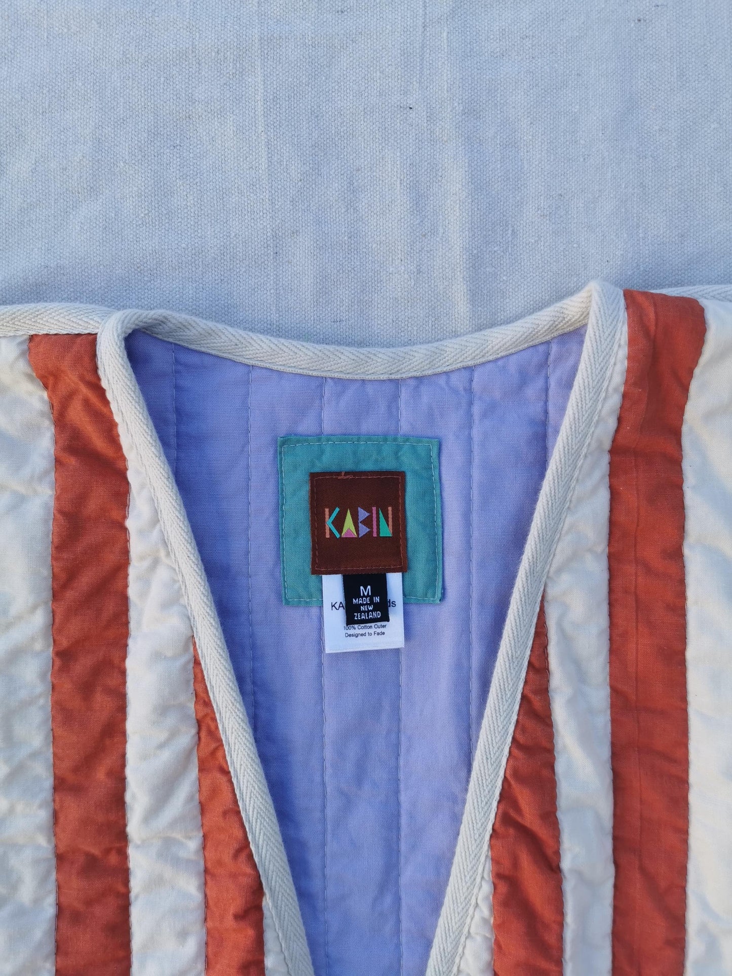 QUILT COAT - Size M - Bold Terracotta Stripe with Lilac Lining