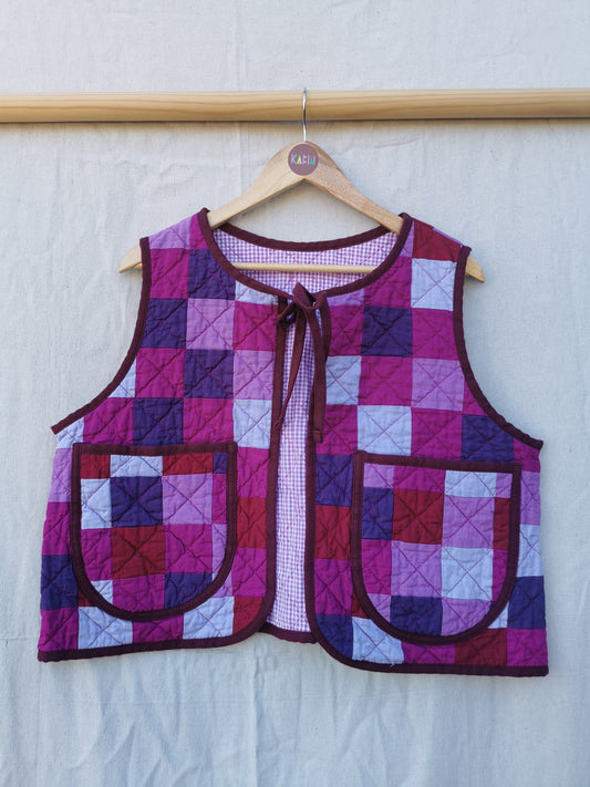 QUILTED VEST - Size M - Patchwork Purple
