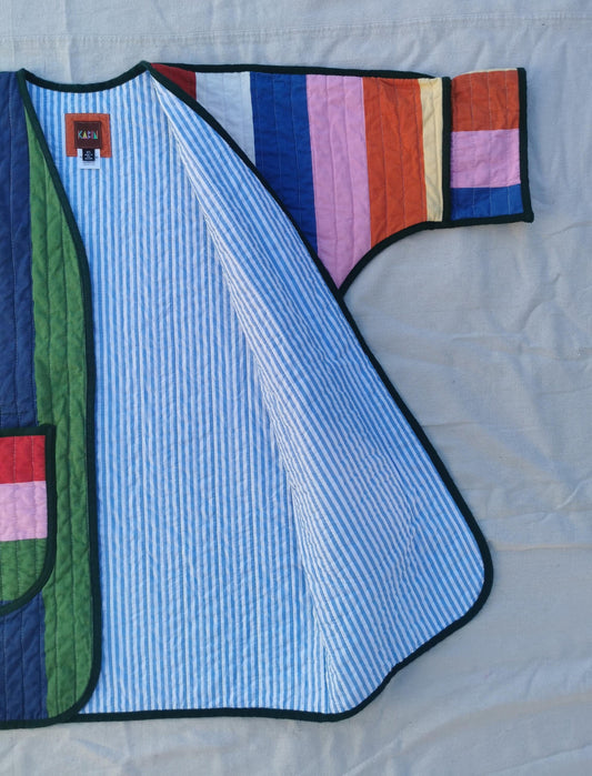 QUILT COAT - Size XS - Bold Stripes with Mini Stripe Lining