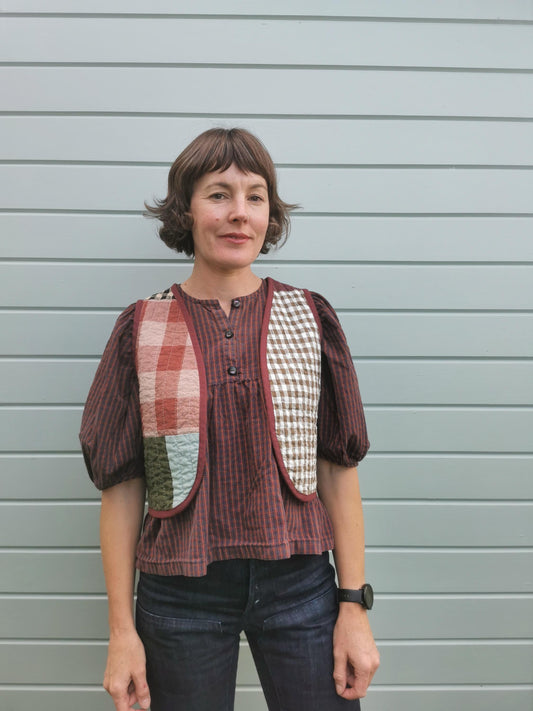 QUILTED VEST - Size XS - Linen Cotton Scrappy Patchwork