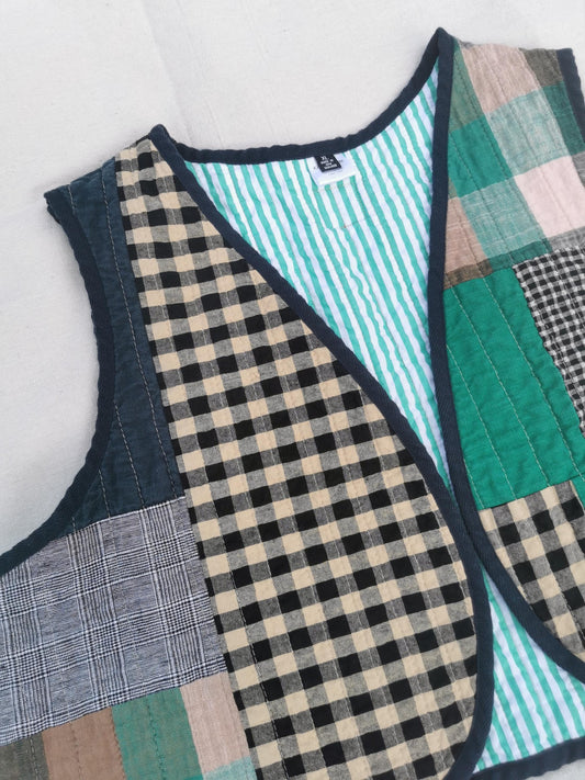 QUILTED Vest - Size XL - Linen Cotton Scrappy Patchwork