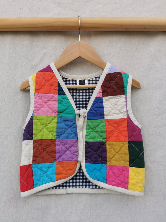 KIDS QUILTED VEST - Size 2 - Colourful Pixel Patchwork