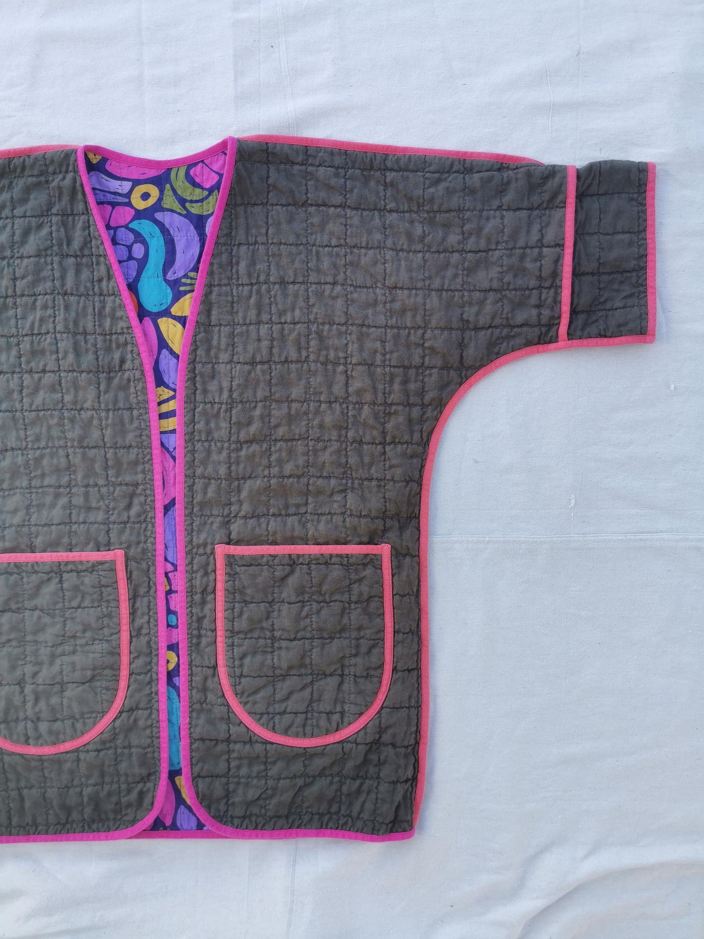 REVERSIBLE QUILT COAT - Size S-M - Quilted Linen with Ellie Whittaker Lining