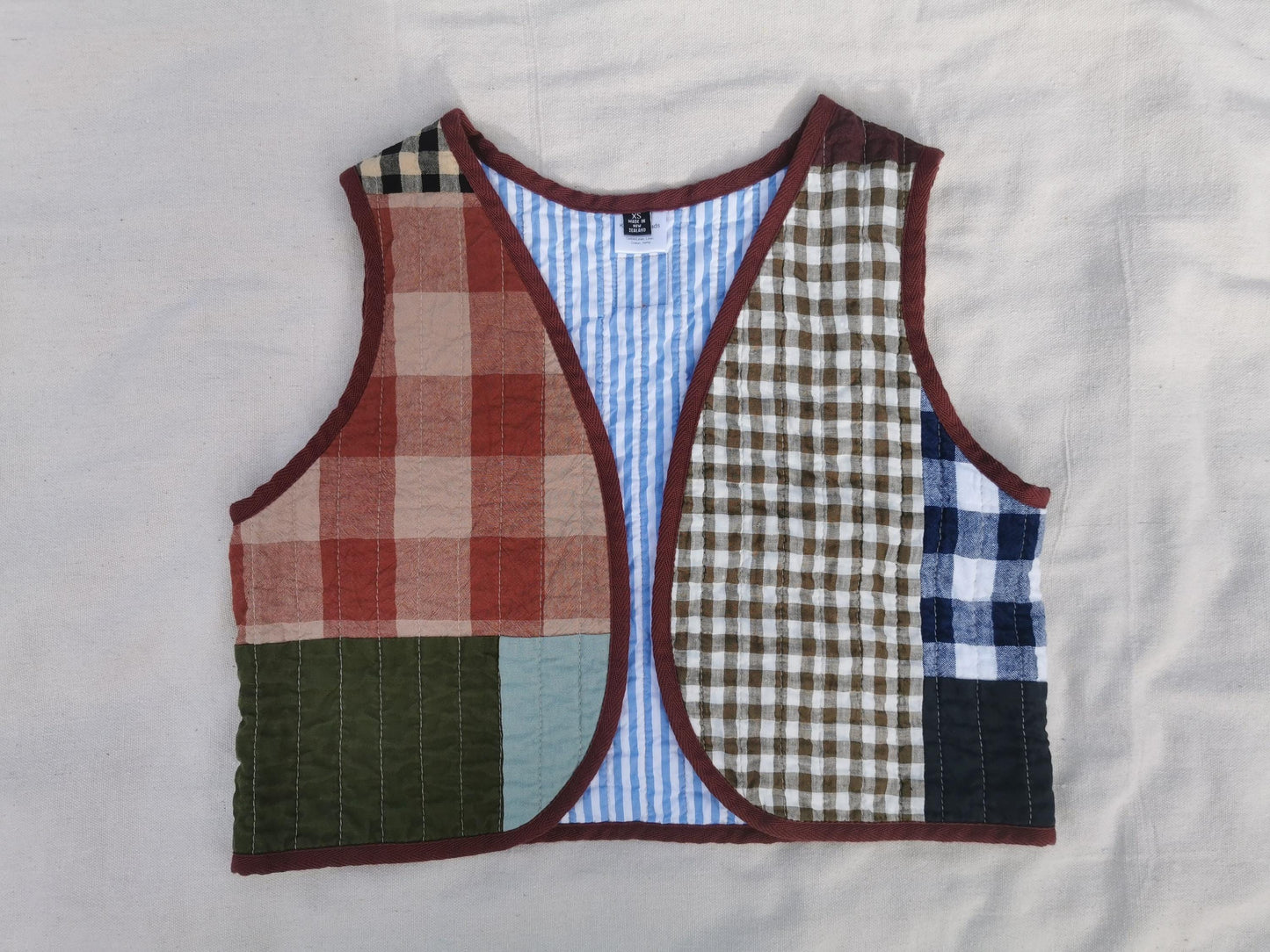 QUILTED VEST - Size XS - Linen Cotton Scrappy Patchwork