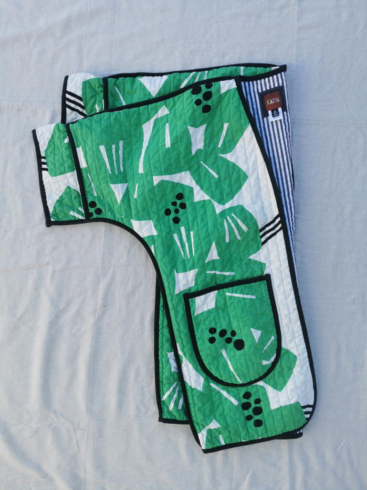 QUILT COAT - Size M - Bold Green Print with Striped Lining