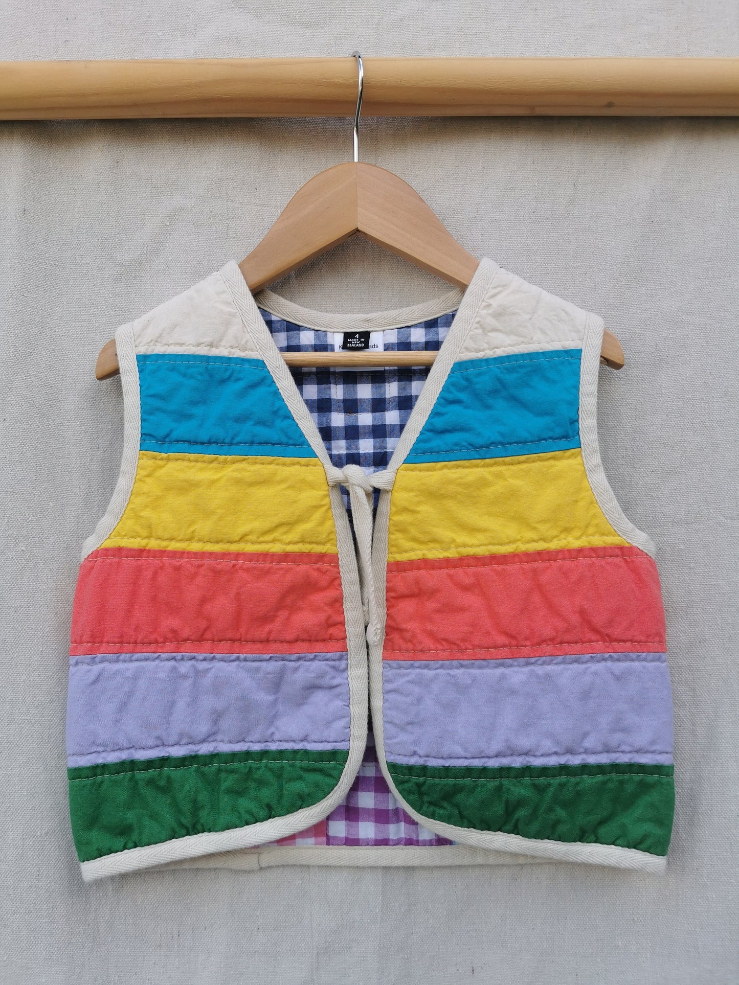 KIDS QUILTED VEST - Size 4 - Colourful Stripe Patchwork