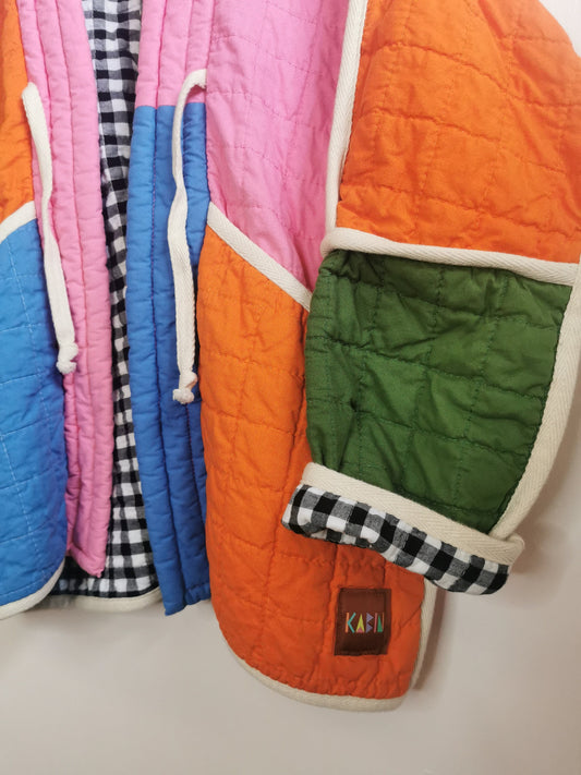 QUILTED JACKET - Size XS - Quilted Patchwork Colourblock
