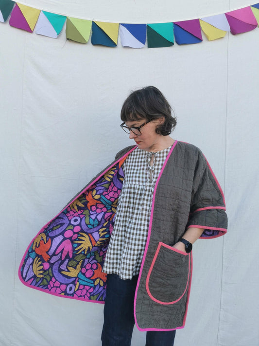 REVERSIBLE QUILT COAT - Size S-M - Quilted Linen with Ellie Whittaker Lining