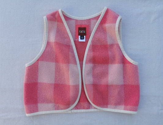 VINTAGE WOOL VEST - Size S - Pink with Cotton Trim