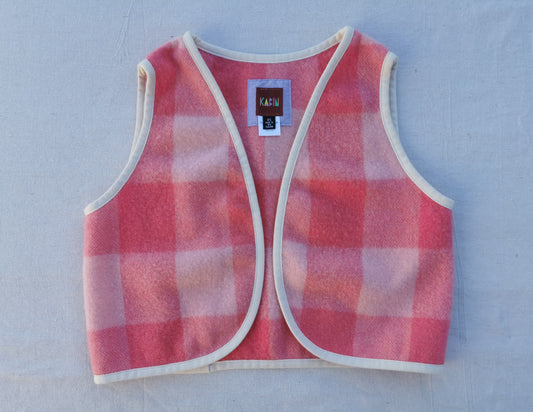 VINTAGE WOOL VEST - Size XS - Pink with Cotton Trim