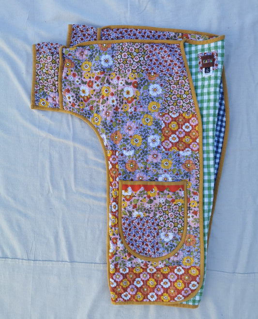 QUILT COAT - Size S - Patchwork Quilted Floral Cotton with Gingham Lining